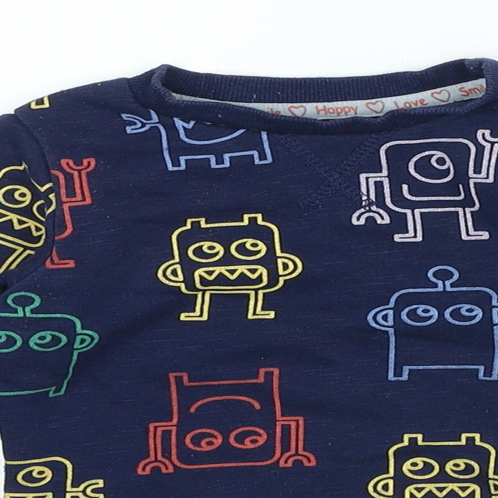 Primark Boys Blue Geometric Cotton Pullover Jumper Size 12-18 Months Pullover - Robots