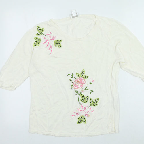 Prestige Womens Ivory Viscose Basic Blouse Size 18 Round Neck - Florwers