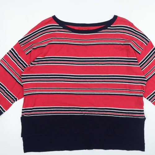 NEXT Womens Red Crew Neck Striped Cotton Pullover Jumper Size 12