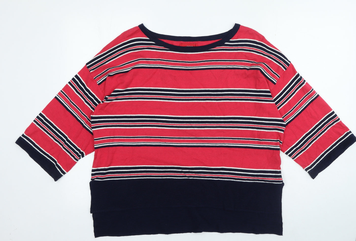 NEXT Womens Red Crew Neck Striped Cotton Pullover Jumper Size 12