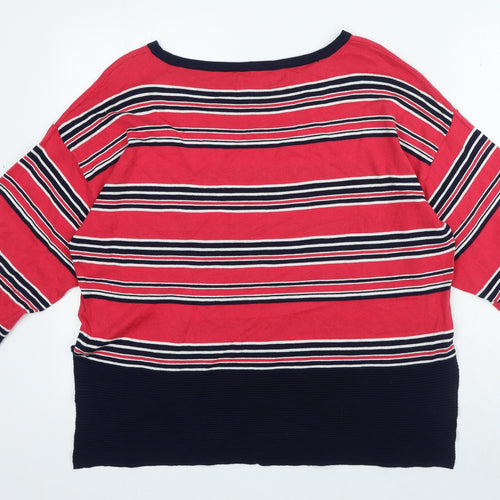 NEXT Womens Red Crew Neck Striped Cotton Pullover Jumper Size 12