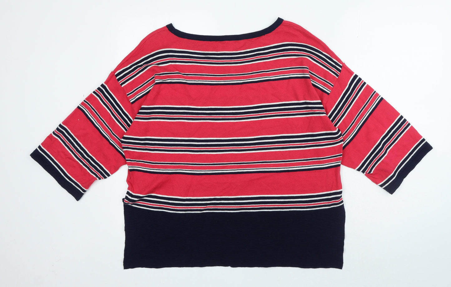 NEXT Womens Red Crew Neck Striped Cotton Pullover Jumper Size 12