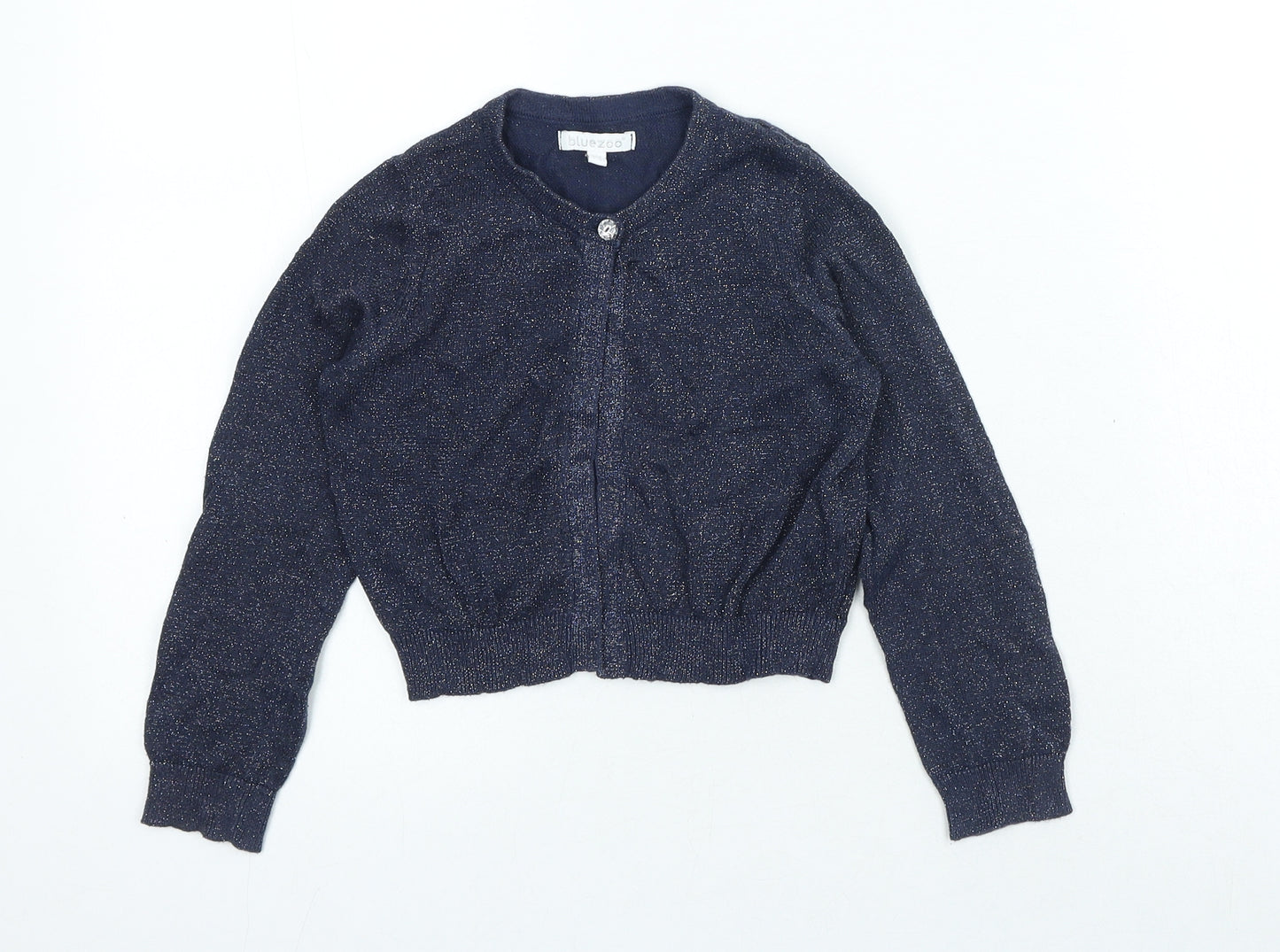 Blue Zoo Girls Blue Crew Neck Cotton Cardigan Jumper Size 5-6 Years Button