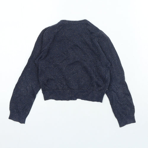 Blue Zoo Girls Blue Crew Neck Cotton Cardigan Jumper Size 5-6 Years Button