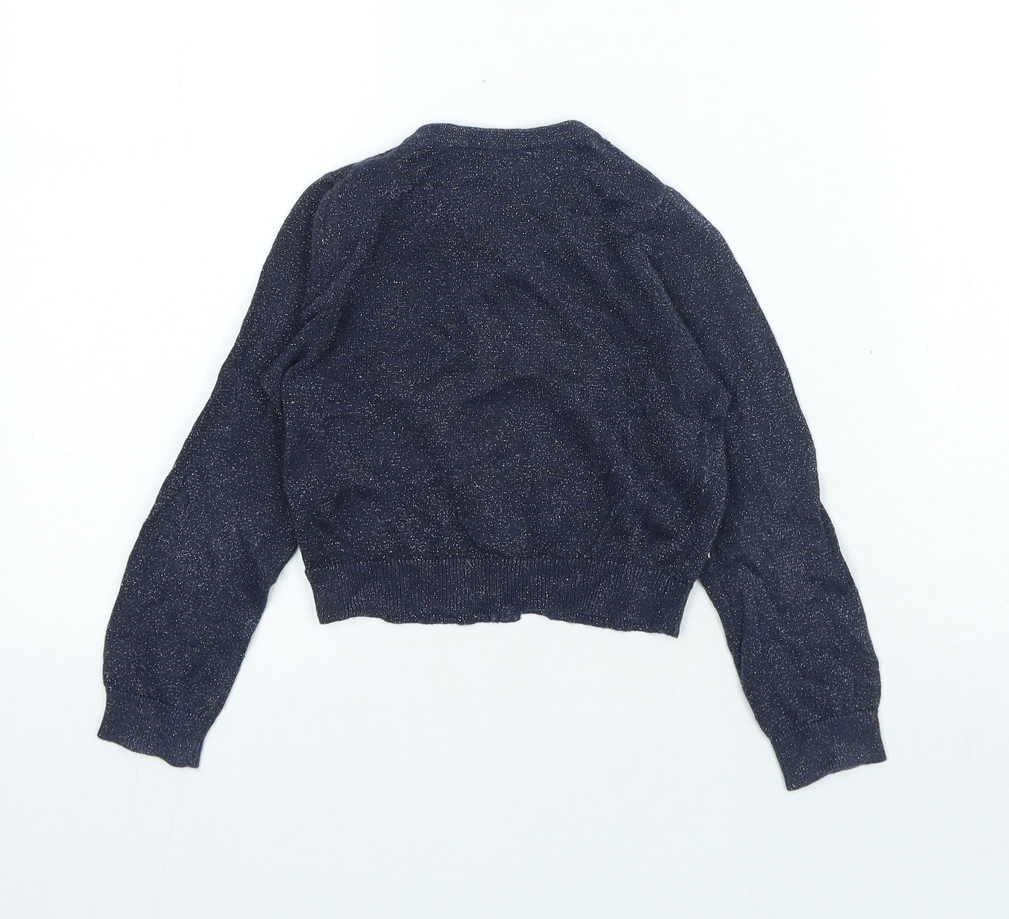 Blue Zoo Girls Blue Crew Neck Cotton Cardigan Jumper Size 5-6 Years Button