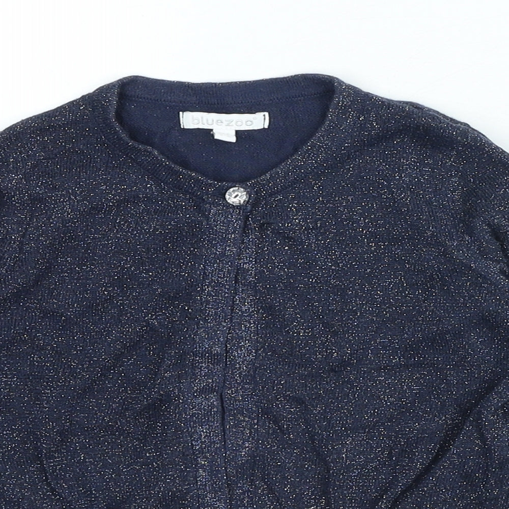 Blue Zoo Girls Blue Crew Neck Cotton Cardigan Jumper Size 5-6 Years Button