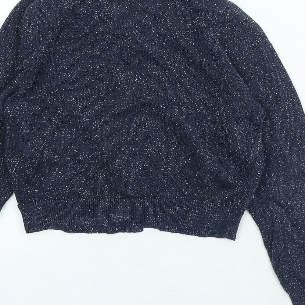 Blue Zoo Girls Blue Crew Neck Cotton Cardigan Jumper Size 5-6 Years Button