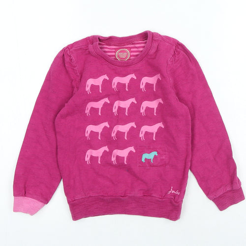 Joules Girls Pink Cotton Pullover Sweatshirt Size 5 Years Pullover - Horses