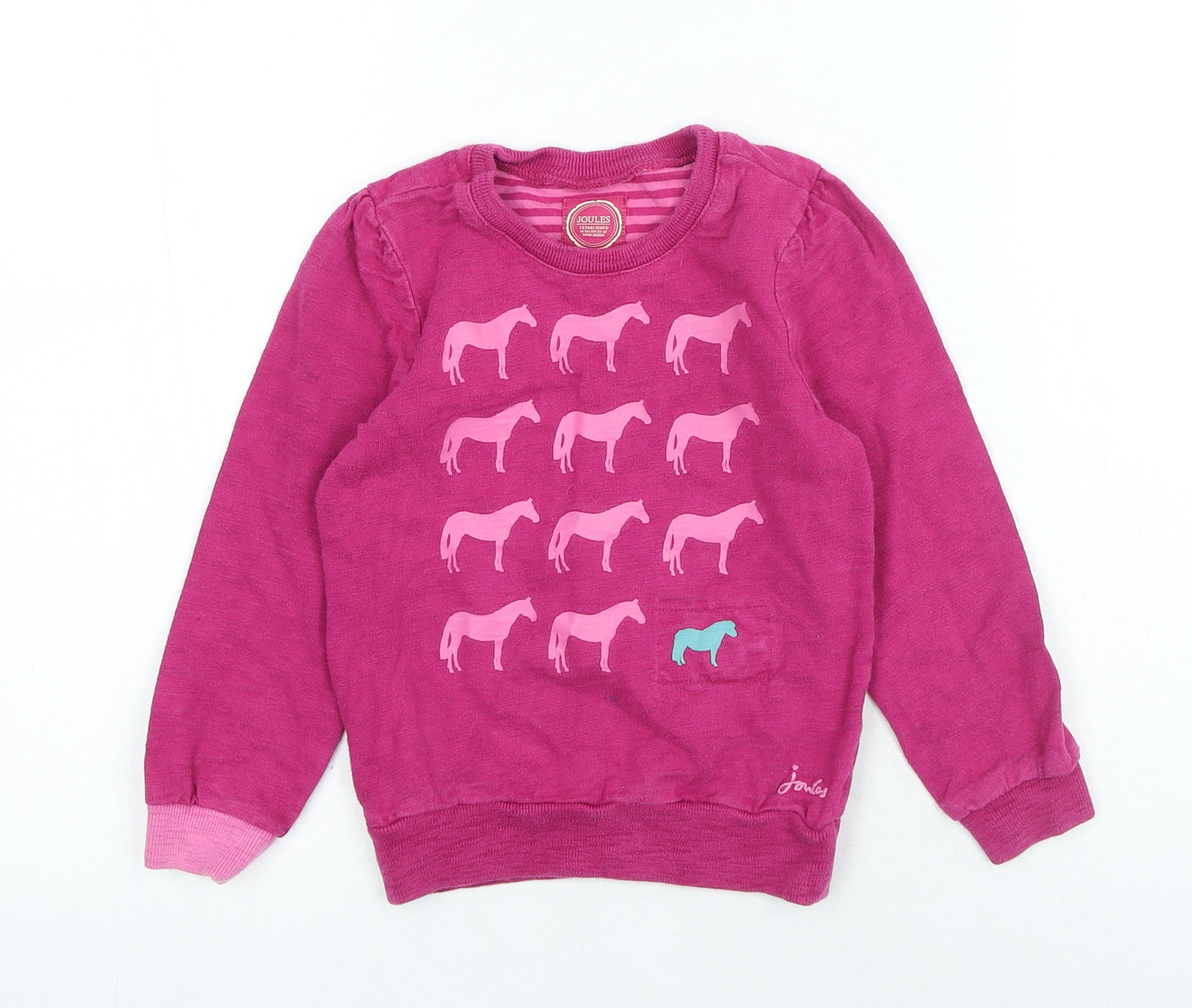 Joules Girls Pink Cotton Pullover Sweatshirt Size 5 Years Pullover - Horses