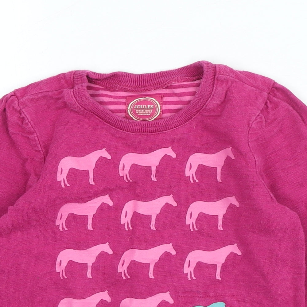 Joules Girls Pink Cotton Pullover Sweatshirt Size 5 Years Pullover - Horses