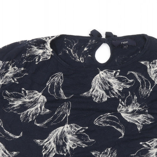 NEXT Womens Blue Floral Viscose Basic Blouse Size 10 Round Neck - Sequin