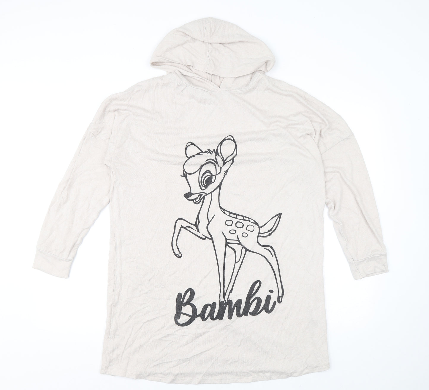 Disney Womens Beige Viscose Henley Hoodie Size L Pullover - Bambi
