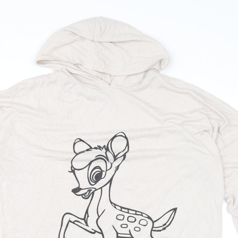 Disney Womens Beige Viscose Henley Hoodie Size L Pullover - Bambi