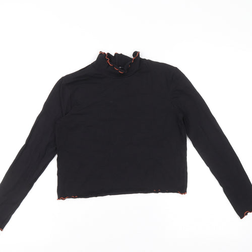 George Girls Black Cotton Pullover T-Shirt Size 10-11 Years High Neck Pullover - Ruffle detail