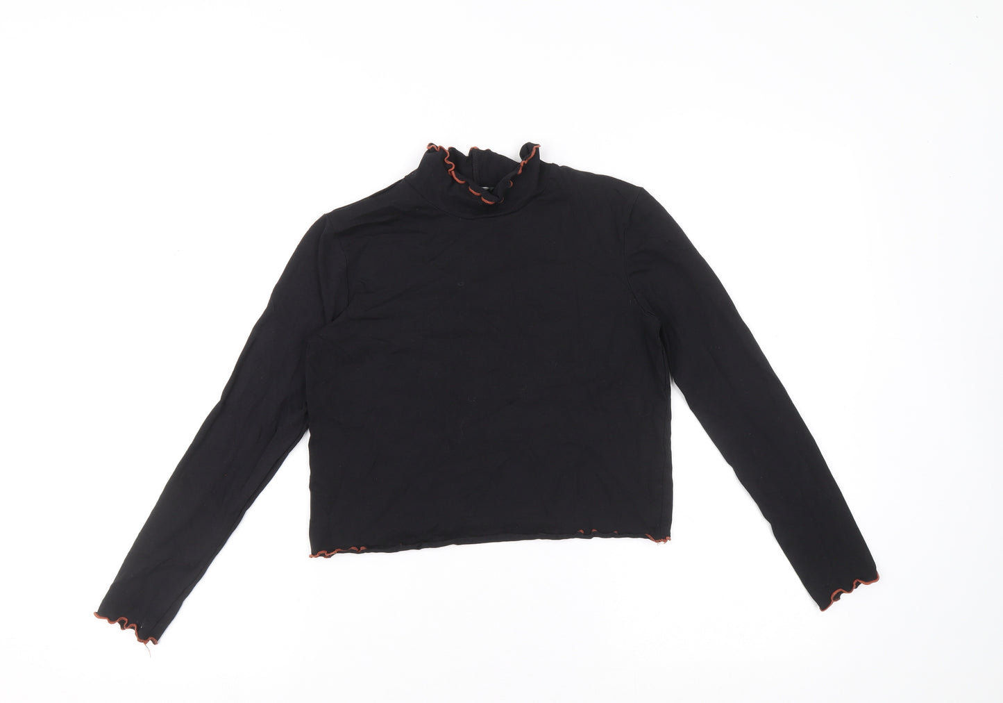 George Girls Black Cotton Pullover T-Shirt Size 10-11 Years High Neck Pullover - Ruffle detail