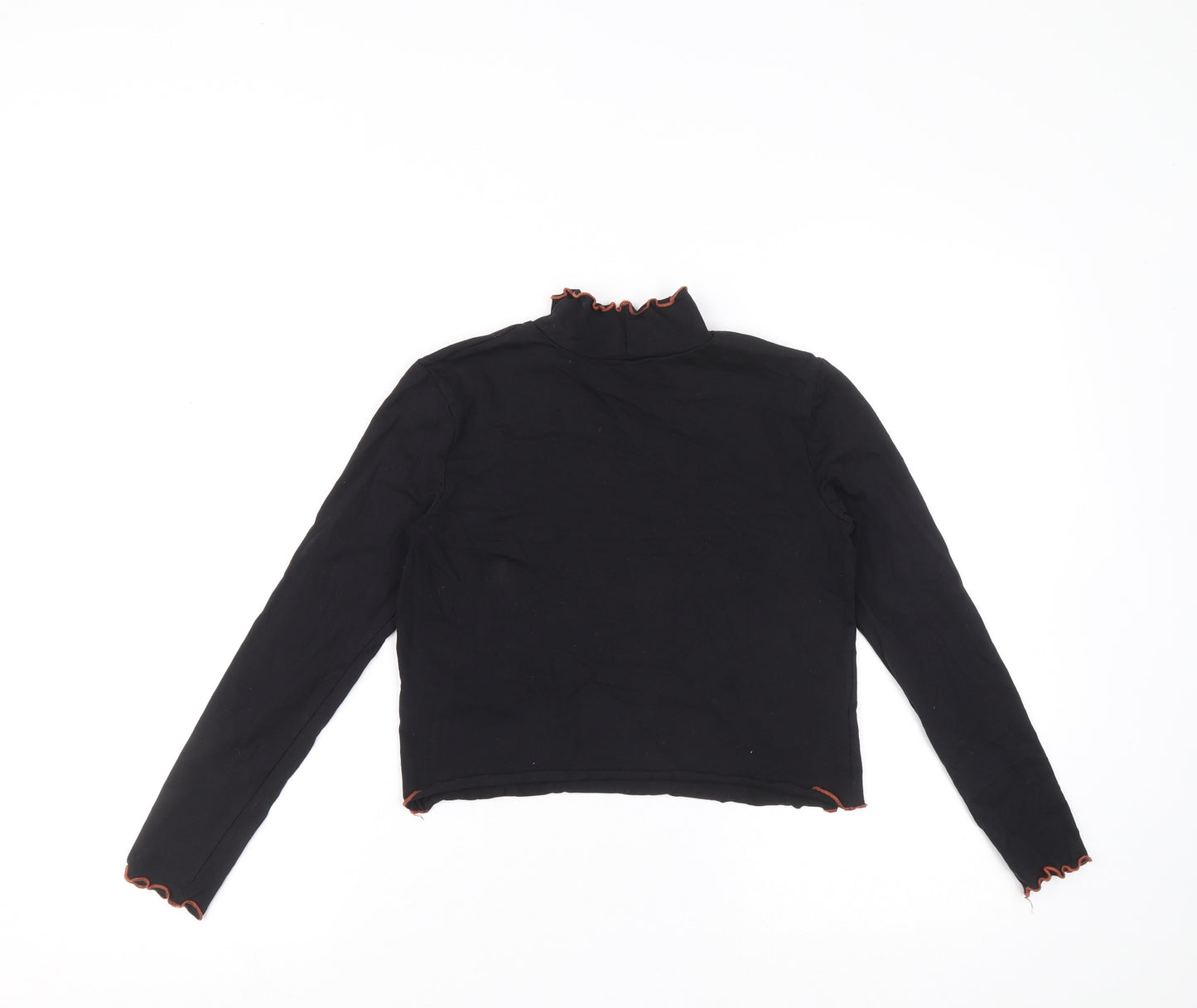 George Girls Black Cotton Pullover T-Shirt Size 10-11 Years High Neck Pullover - Ruffle detail