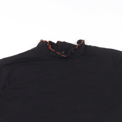 George Girls Black Cotton Pullover T-Shirt Size 10-11 Years High Neck Pullover - Ruffle detail