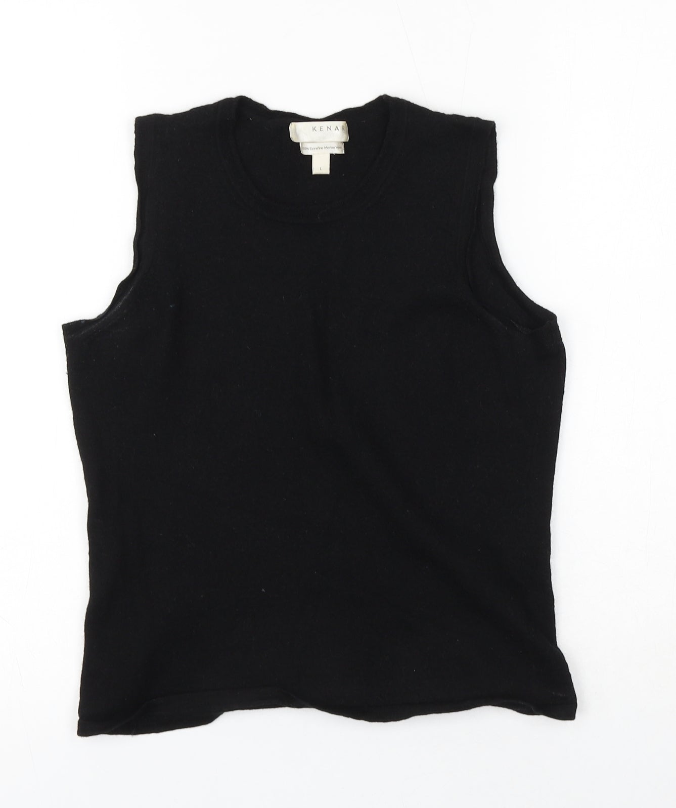 Kensar Womens Black 100% Merino Wool Basic Tank Size L Scoop Neck