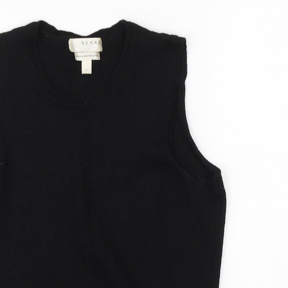 Kensar Womens Black 100% Merino Wool Basic Tank Size L Scoop Neck