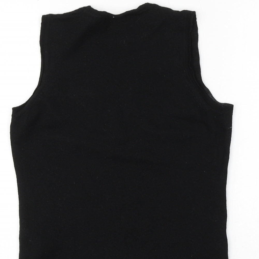 Kensar Womens Black 100% Merino Wool Basic Tank Size L Scoop Neck