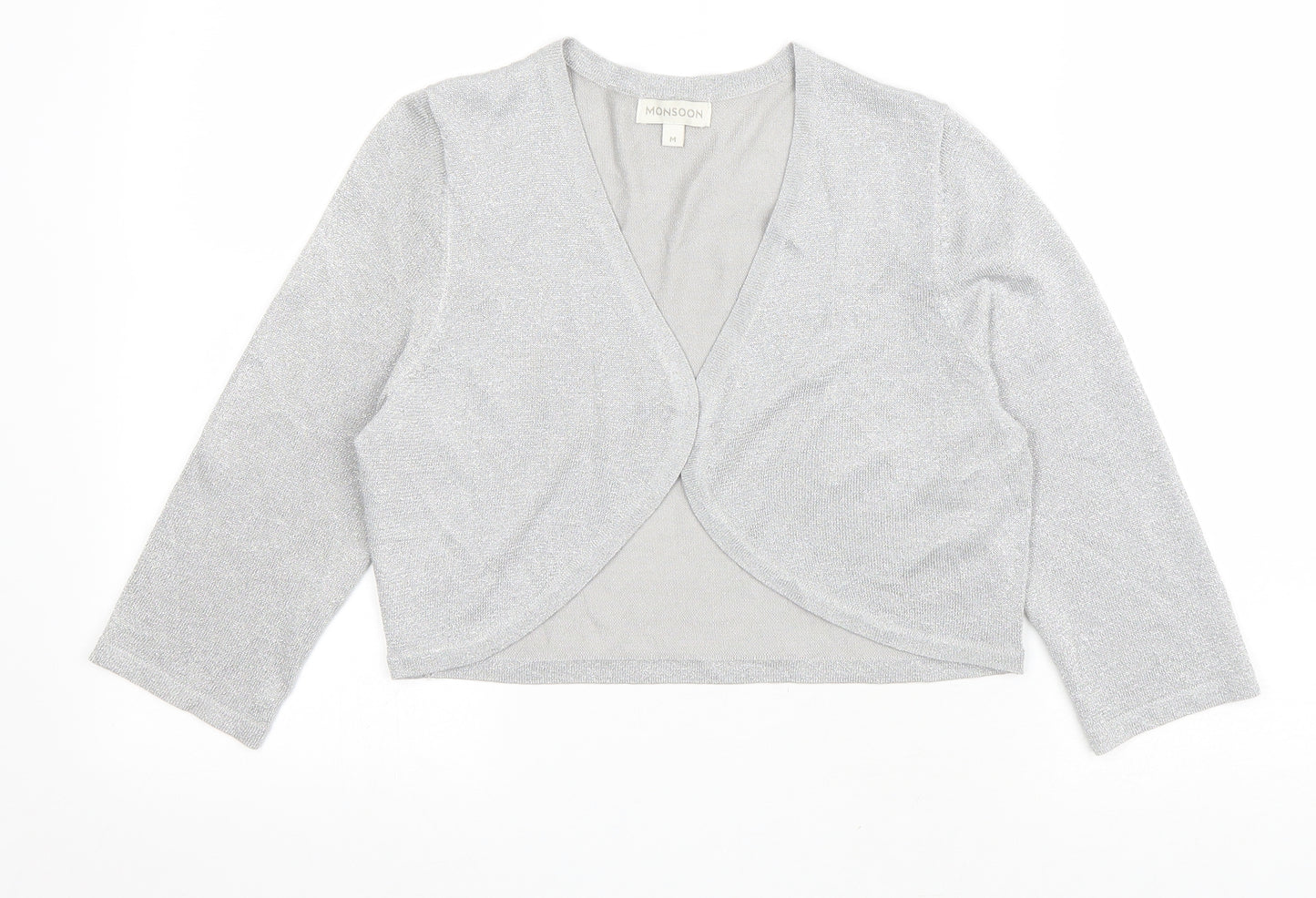 Monsoon Womens Silver V-Neck Viscose Shrug Jumper Size M