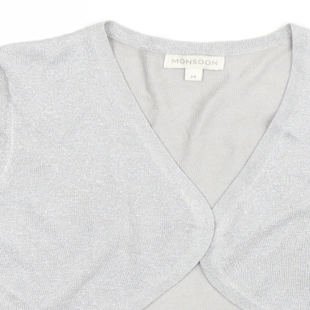 Monsoon Womens Silver V-Neck Viscose Shrug Jumper Size M