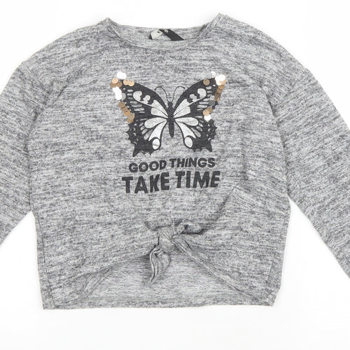George Girls Grey Polyester Pullover Sweatshirt Size 6-7 Years Pullover - Butterfly