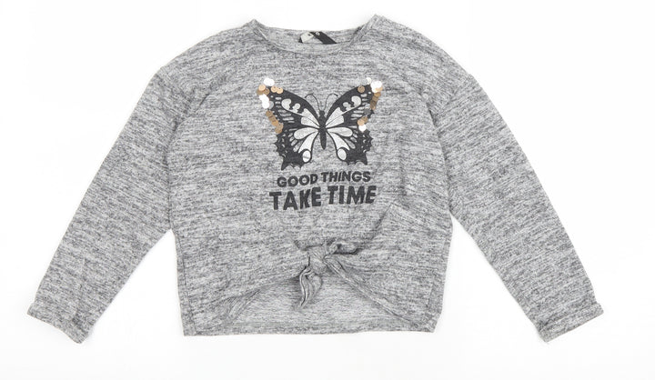 George Girls Grey Polyester Pullover Sweatshirt Size 6-7 Years Pullover - Butterfly