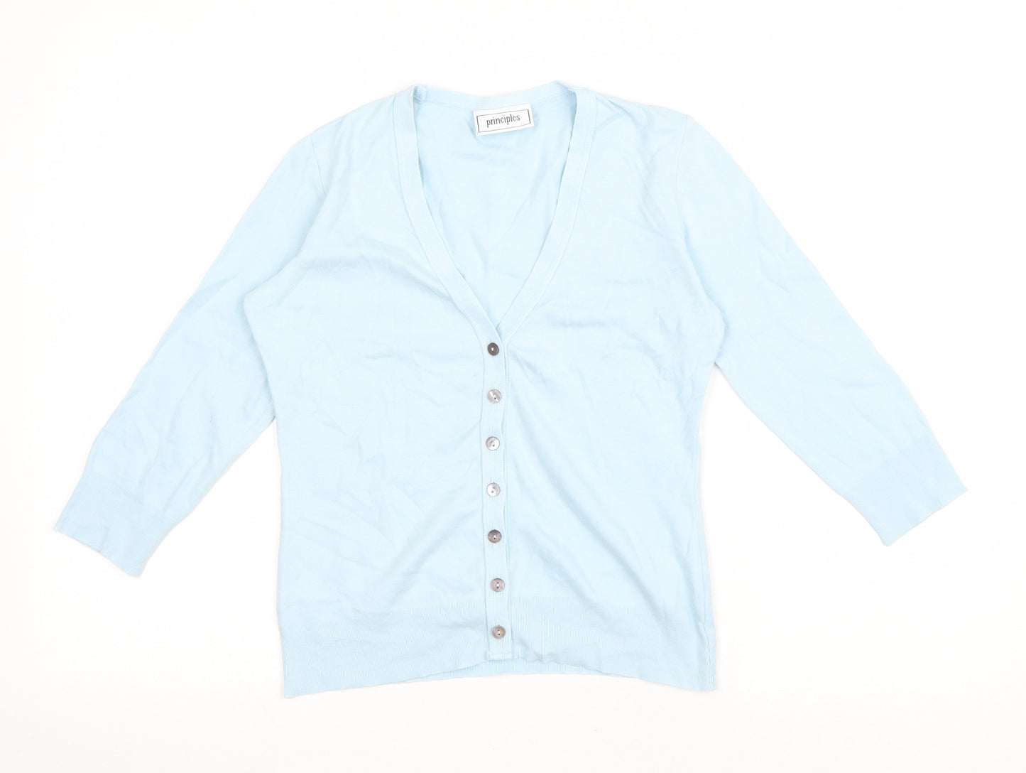 Principles Womens Blue V-Neck Cotton Cardigan Jumper Size 8