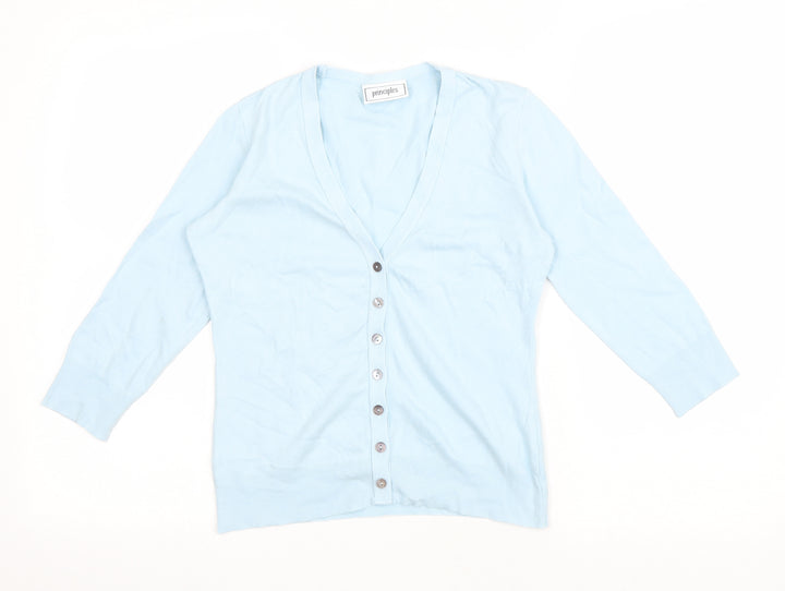 Principles Womens Blue V-Neck Cotton Cardigan Jumper Size 8
