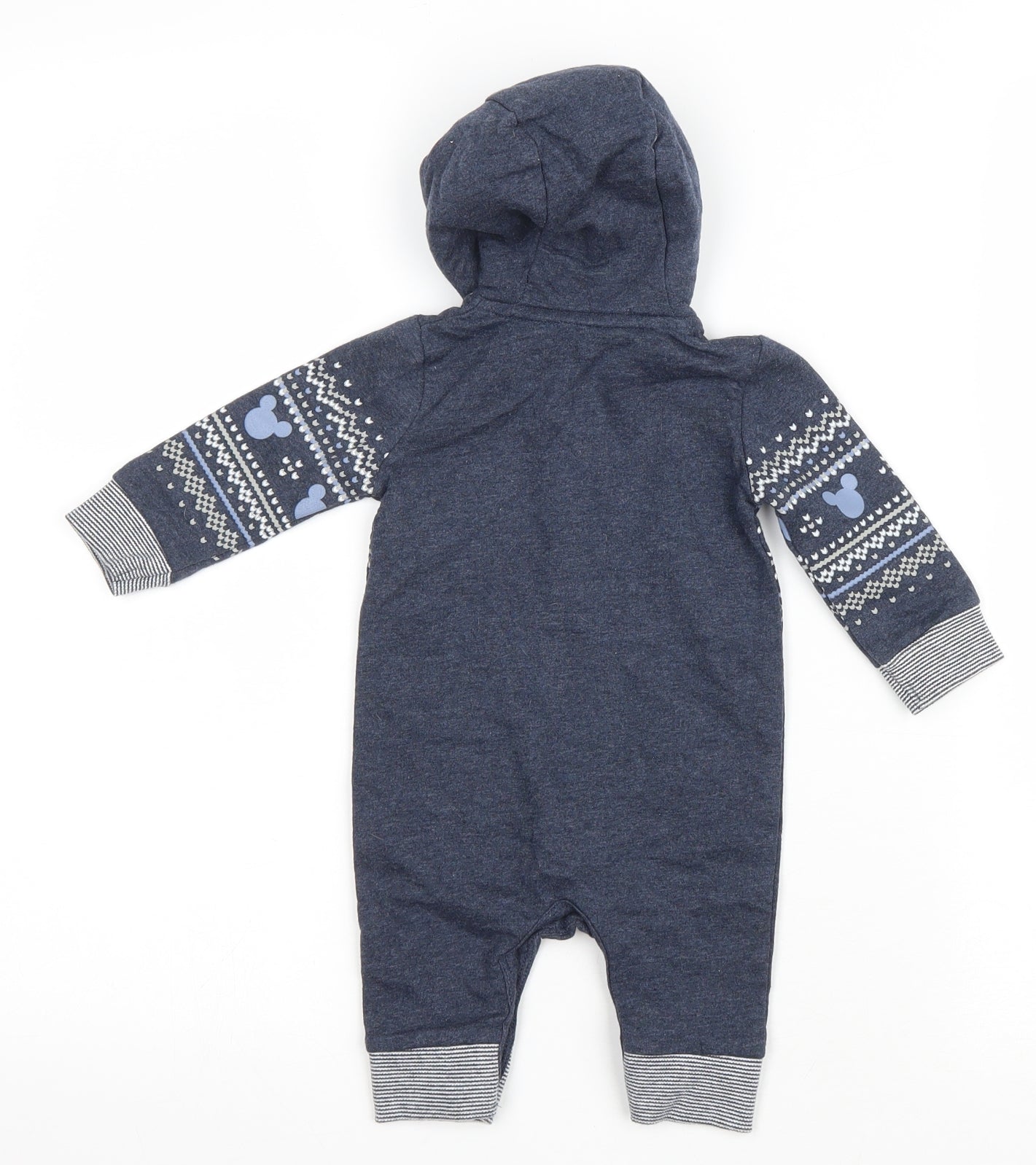 George Baby Blue Fair Isle Cotton Coverall One-Piece Size 0-3 Months Button - Mickie Mouse