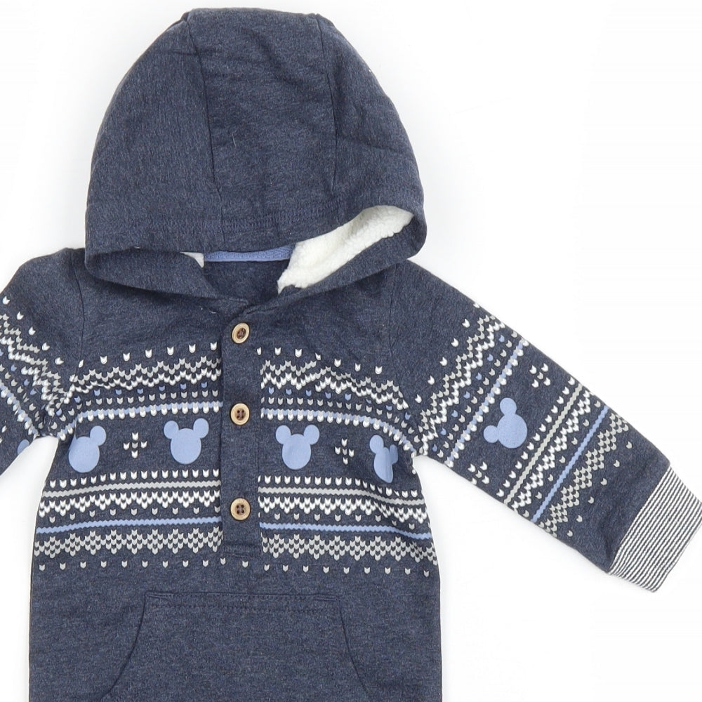 George Baby Blue Fair Isle Cotton Coverall One-Piece Size 0-3 Months Button - Mickie Mouse