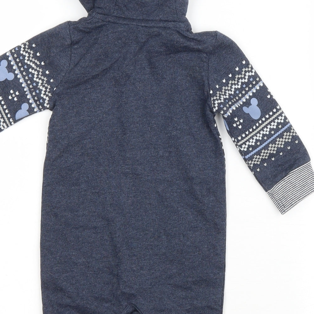 George Baby Blue Fair Isle Cotton Coverall One-Piece Size 0-3 Months Button - Mickie Mouse