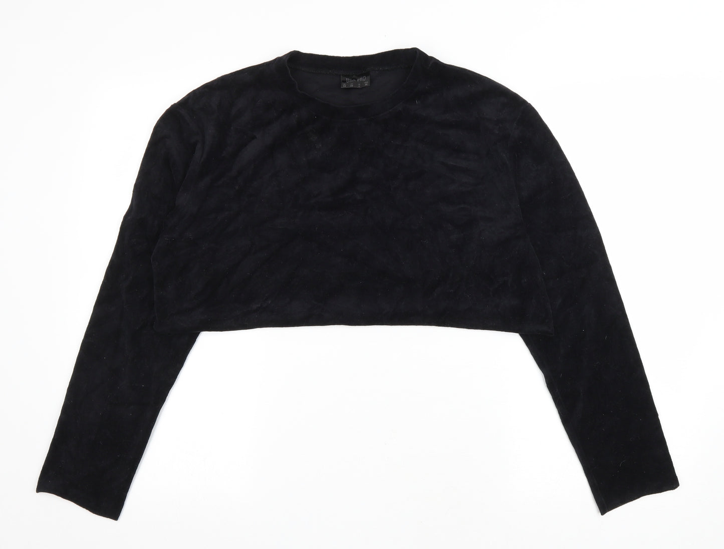 USA Pro Womens Black Cotton Pullover Sweatshirt Size 10 Pullover - Cropped