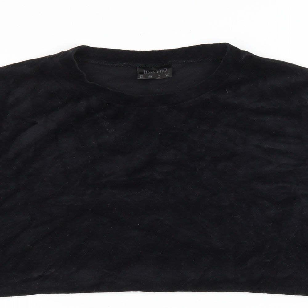 USA Pro Womens Black Cotton Pullover Sweatshirt Size 10 Pullover - Cropped