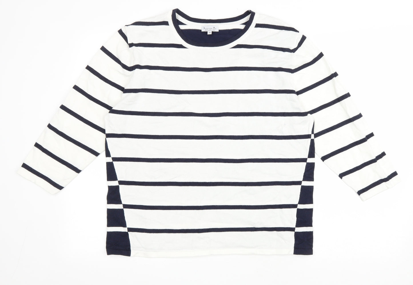 Two For Joy Womens Blue Striped Viscose Basic T-Shirt Size 18 Round Neck