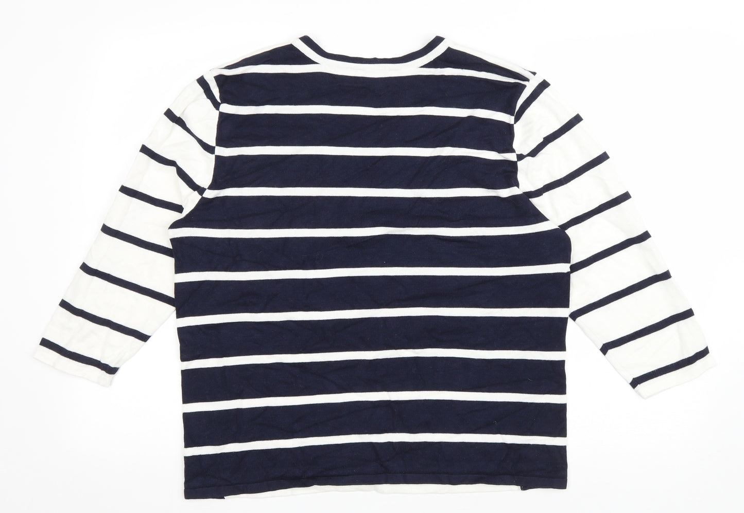 Two For Joy Womens Blue Striped Viscose Basic T-Shirt Size 18 Round Neck