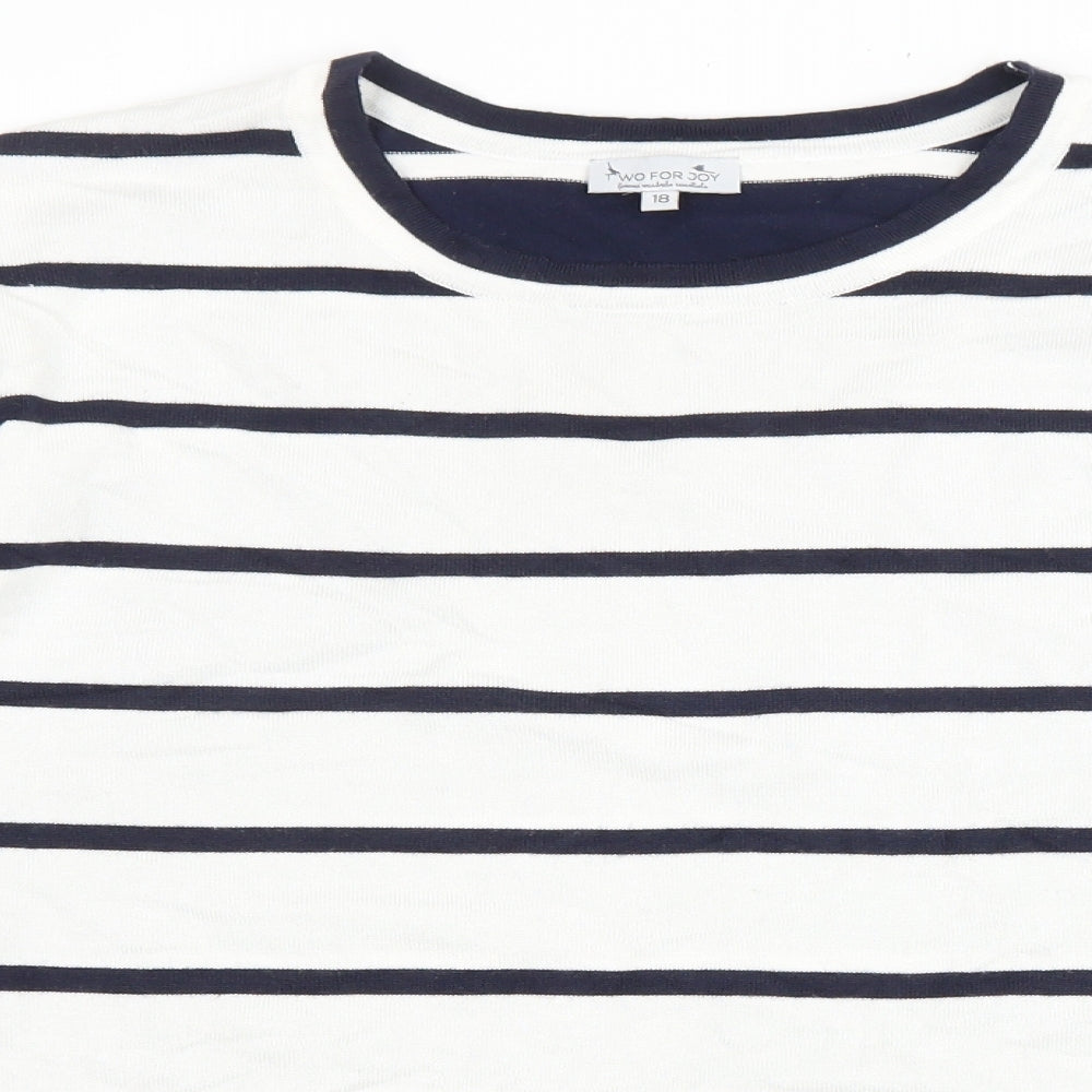 Two For Joy Womens Blue Striped Viscose Basic T-Shirt Size 18 Round Neck