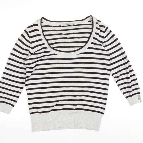 Nature Republic Womens Grey Scoop Neck Striped Viscose Pullover Jumper Size 10