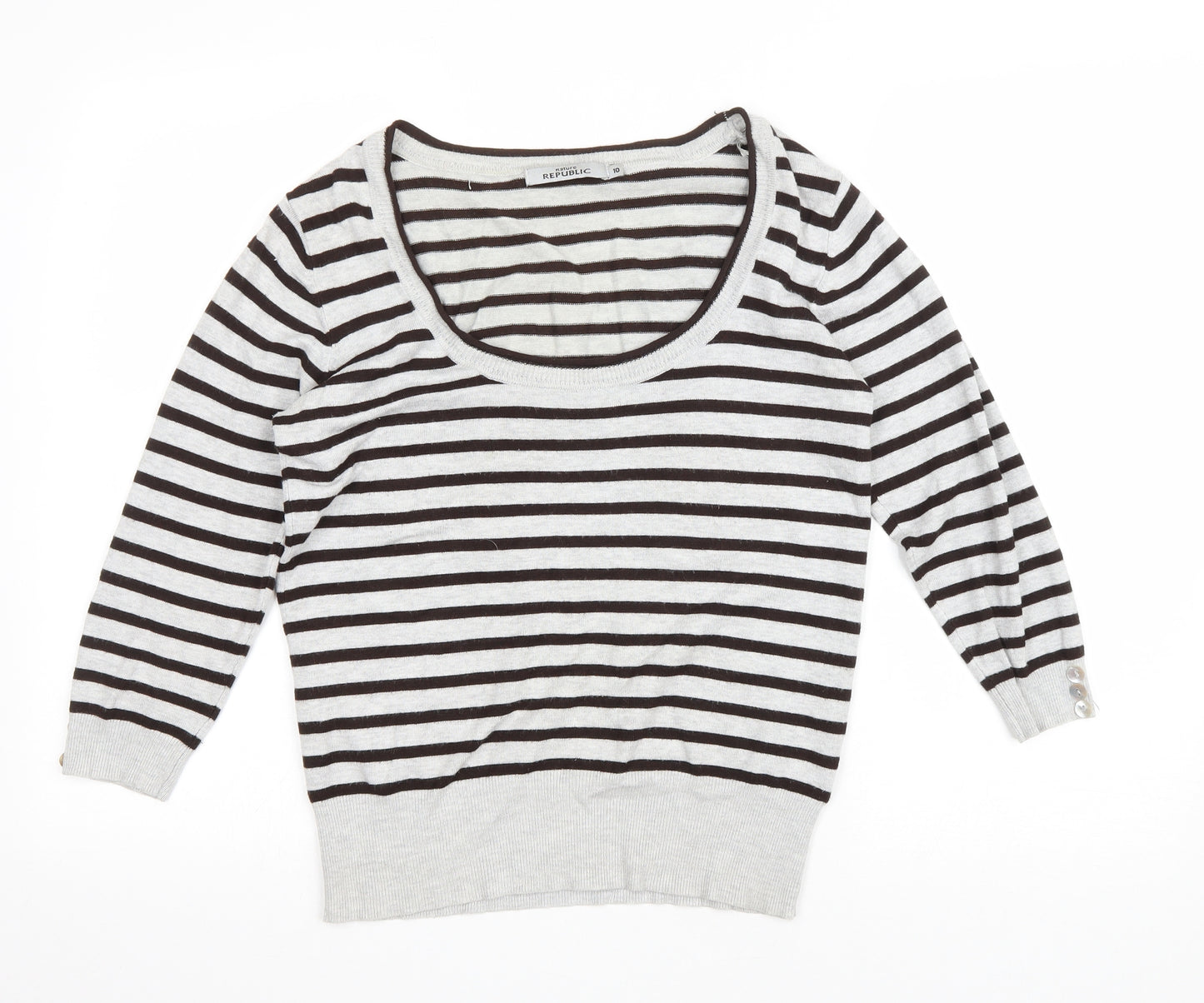 Nature Republic Womens Grey Scoop Neck Striped Viscose Pullover Jumper Size 10