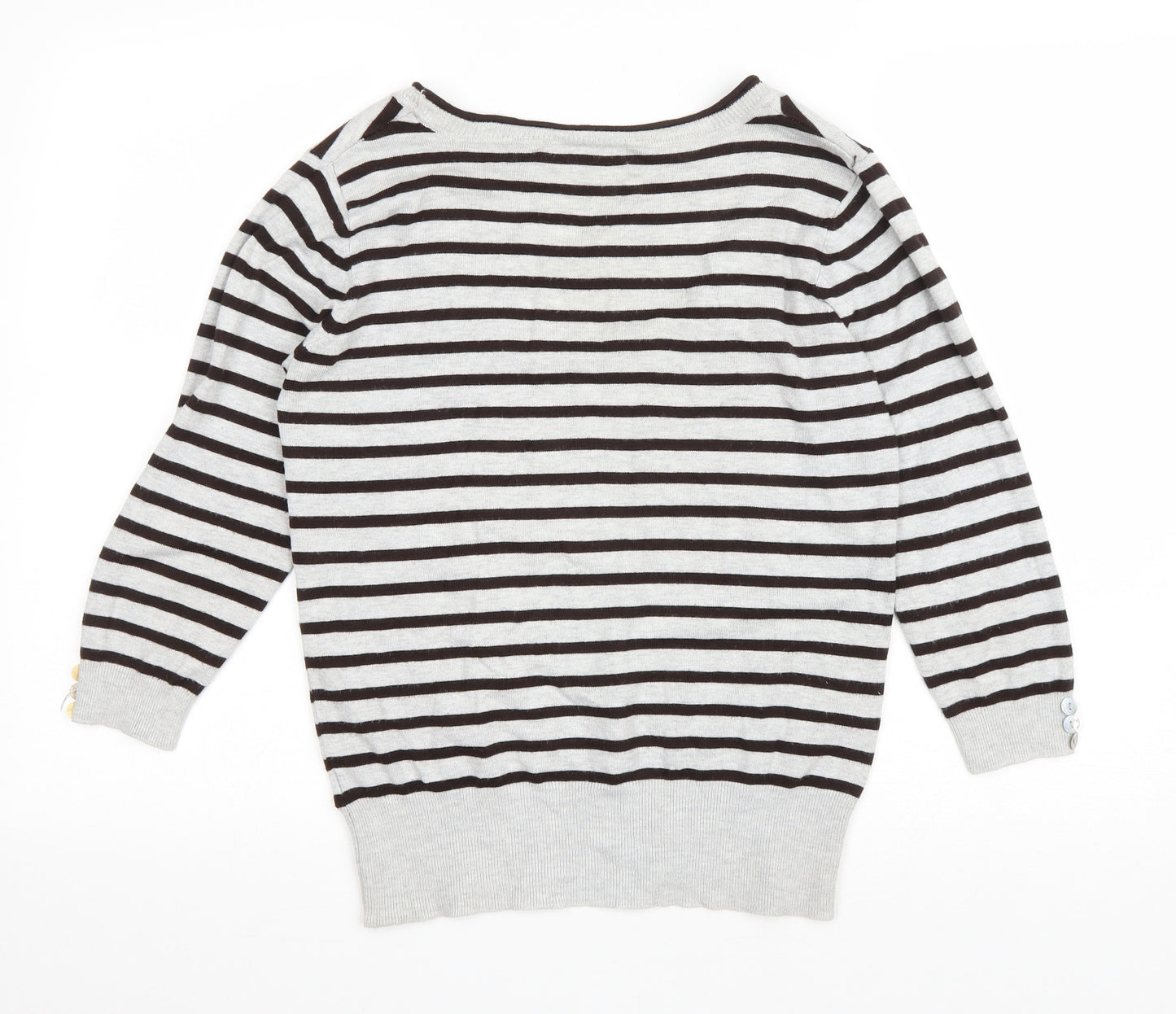 Nature Republic Womens Grey Scoop Neck Striped Viscose Pullover Jumper Size 10