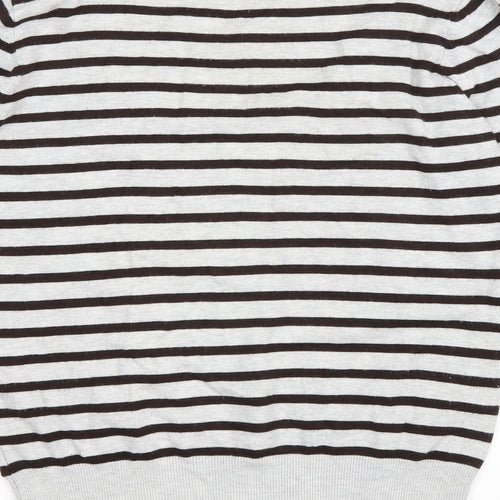 Nature Republic Womens Grey Scoop Neck Striped Viscose Pullover Jumper Size 10