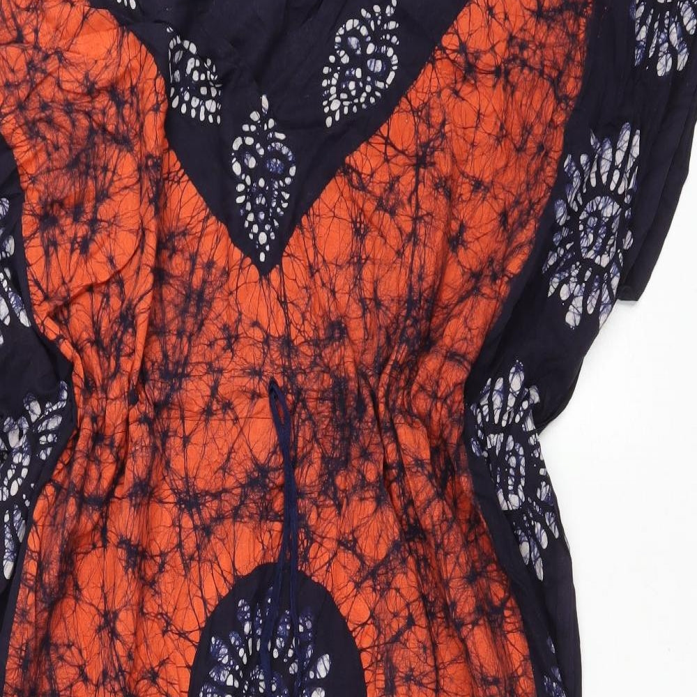 Preworn Womens Multicoloured Geometric Cotton Kaftan One Size V-Neck Drawstring - Flower