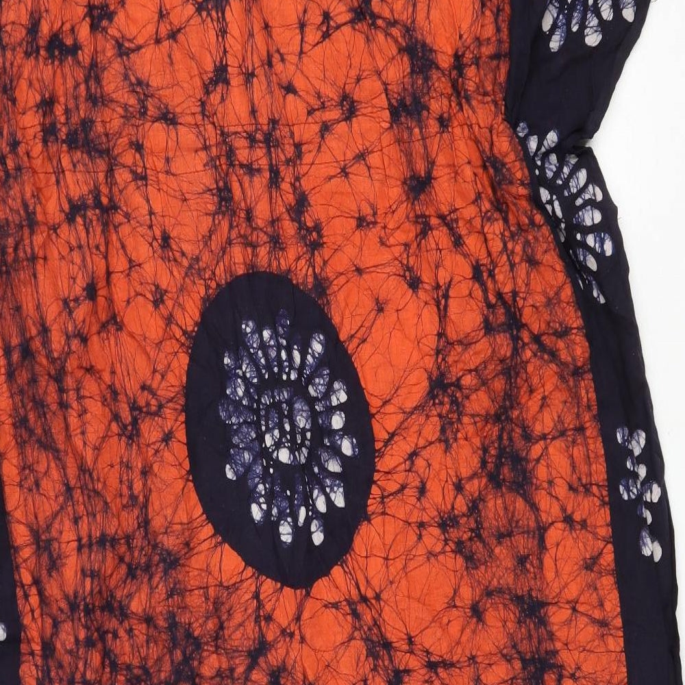 Preworn Womens Multicoloured Geometric Cotton Kaftan One Size V-Neck Drawstring - Flower