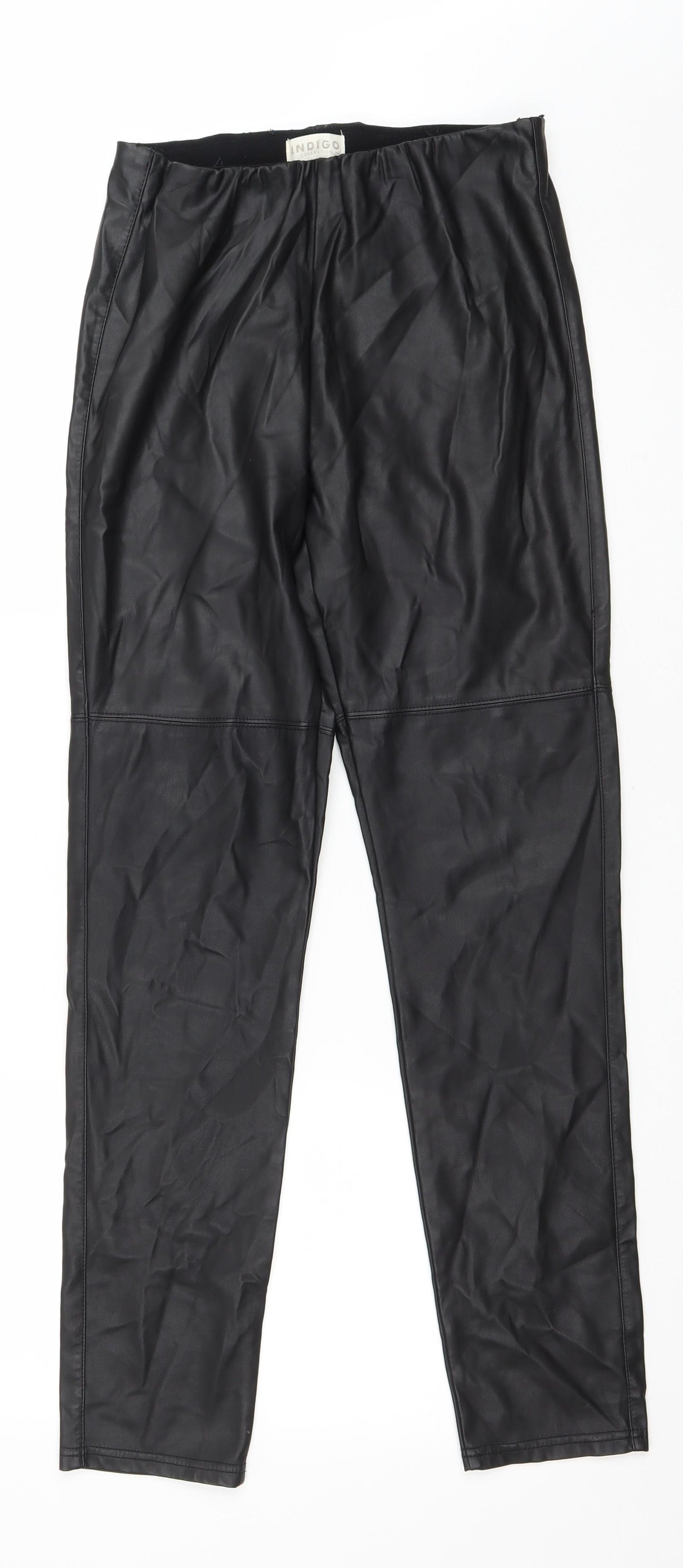 Marks and Spencer Womens Black Polyester Jegging Trousers Size 10 L29 in Regular Drawstring - Faux Leather