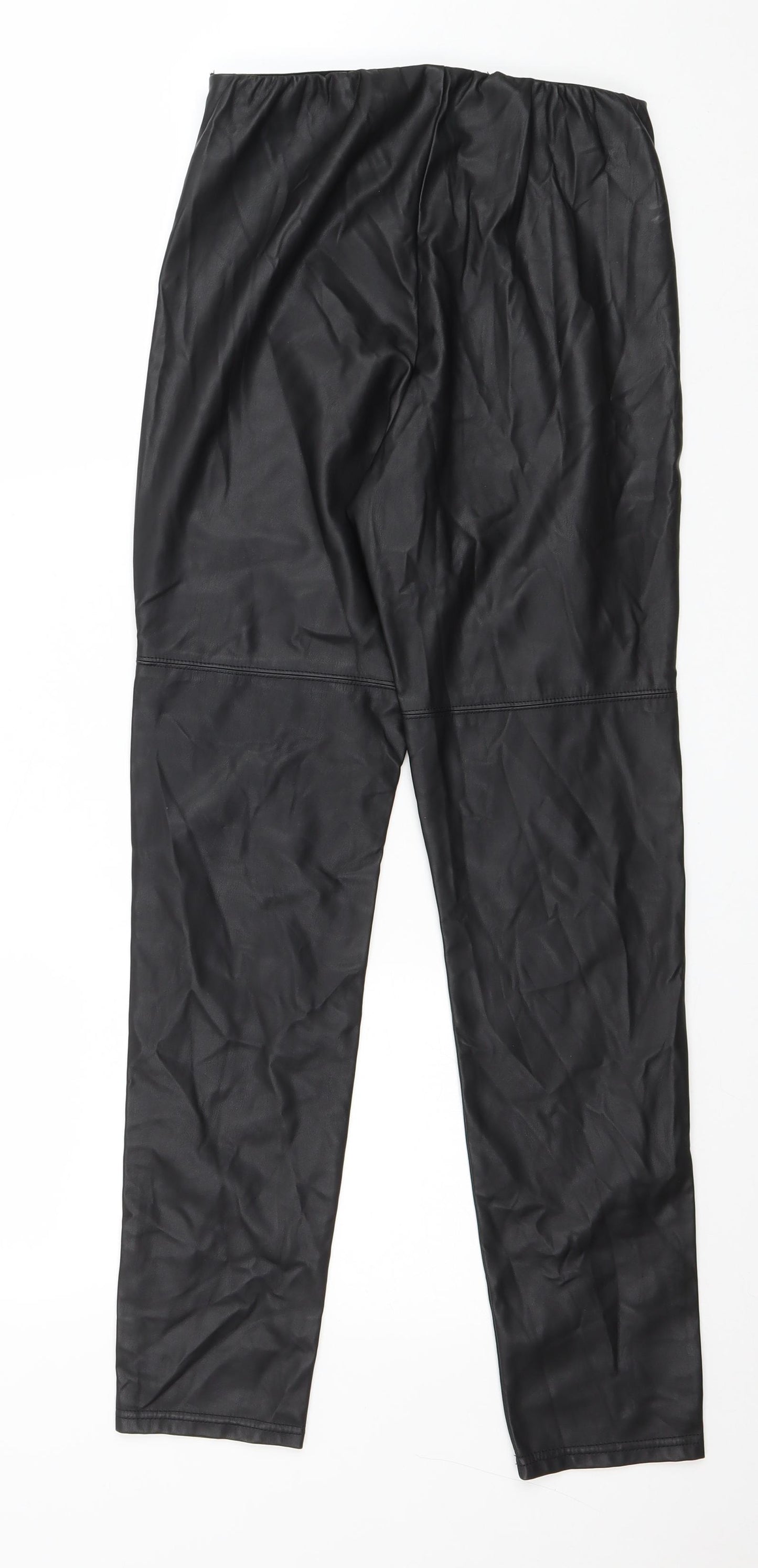 Marks and Spencer Womens Black Polyester Jegging Trousers Size 10 L29 in Regular Drawstring - Faux Leather