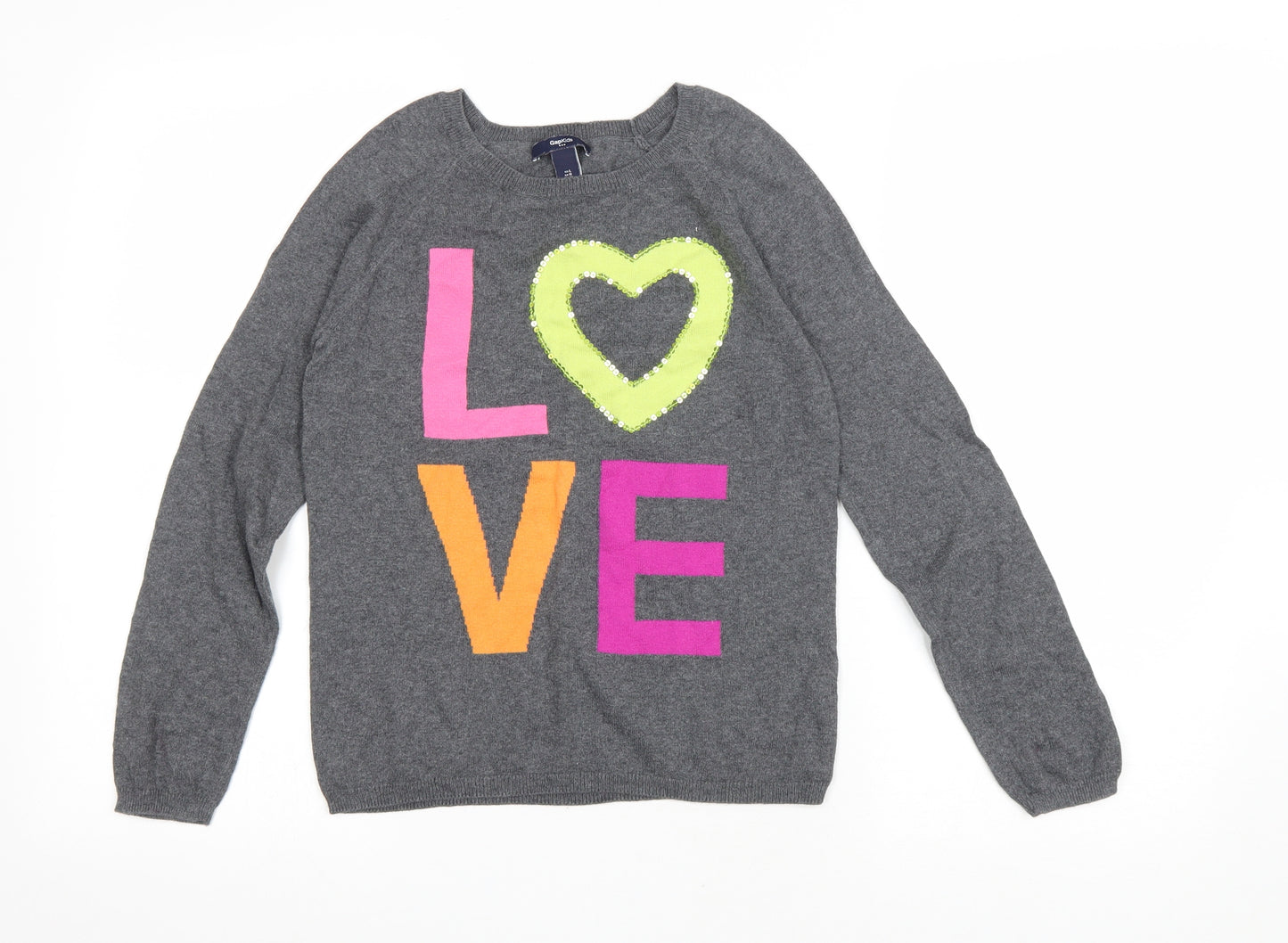 Gap Girls Grey Round Neck Polyester Pullover Jumper Size 10-11 Years Pullover - Love