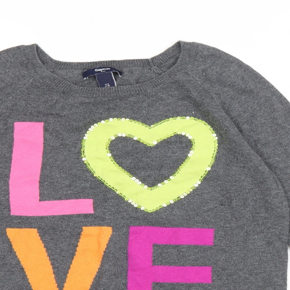 Gap Girls Grey Round Neck Polyester Pullover Jumper Size 10-11 Years Pullover - Love