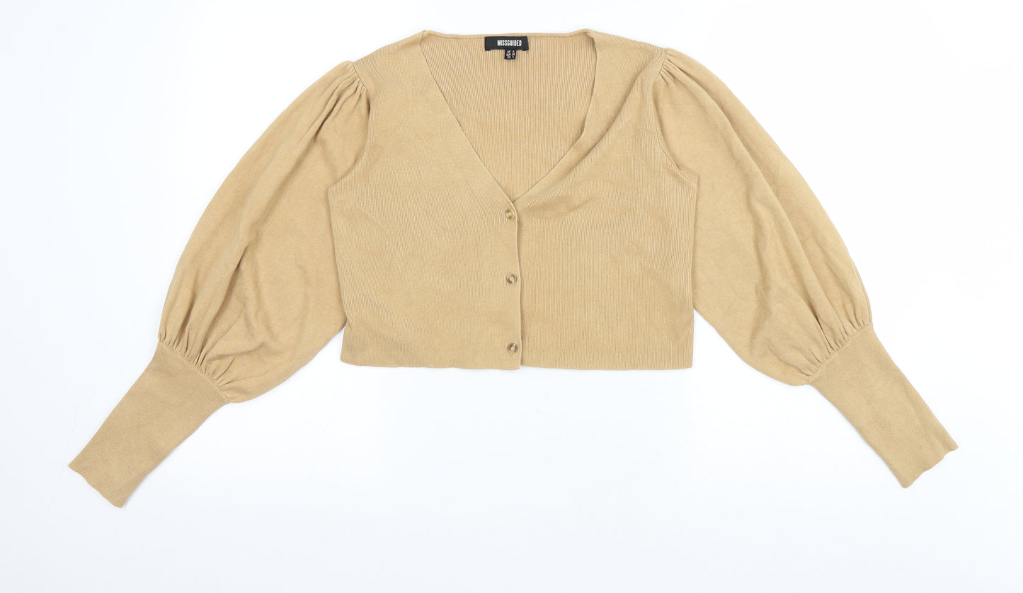 Misguided Womens Beige V-Neck Viscose Cardigan Jumper Size 8 - Cropped