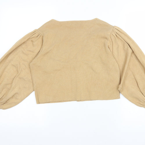 Misguided Womens Beige V-Neck Viscose Cardigan Jumper Size 8 - Cropped